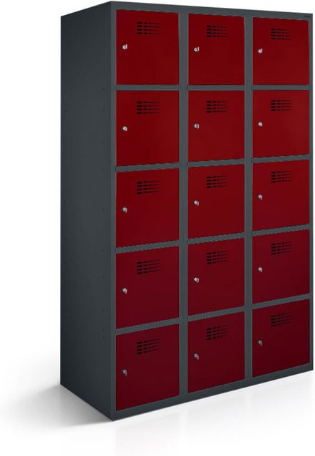 rotstahl Fächerschrank mit 15 Fächern in Bordeaux und anthrazitgrauem Korpus, B/T/H: 90 x 50 x 180 cm - Bild 1