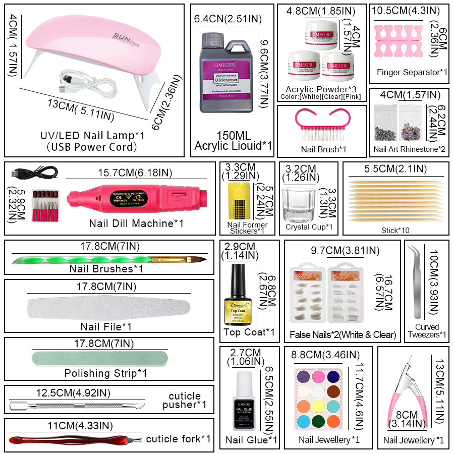 Limegirl Nagel Acryl Pulver Kit, Nail Art Set mit Glitter Pulver und Werkzeugen - Bild 2