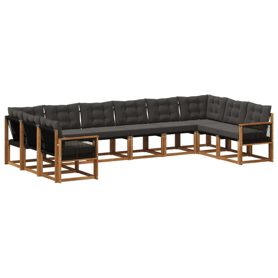 vidaXL Outdoor-Sofagarnitur in L-Form aus Massivholz Akazie mit 10 Kissen in Natur und Schwarz - Bild 2