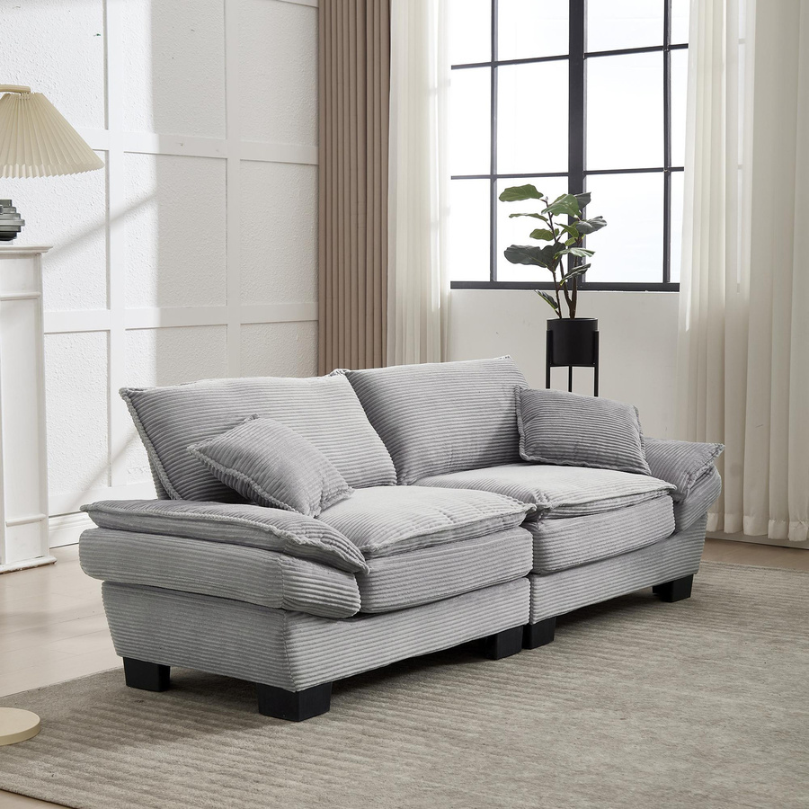 Modernes 2-Sitzer-Samtsofa von Gomyway in Grau mit passenden Dekokissen, B/T/H: 224 x 81 x 81 cm - Bild 2