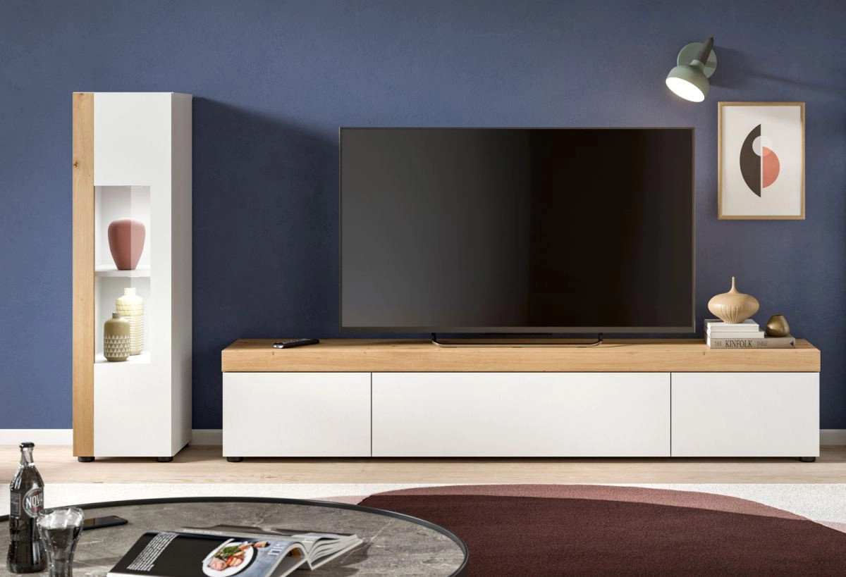Inn.Furn Wohnwand 2-teilig Siena in Weiß und Eiche mit Vitrine und Lowboard, Breite: 225 cm - Bild 5
