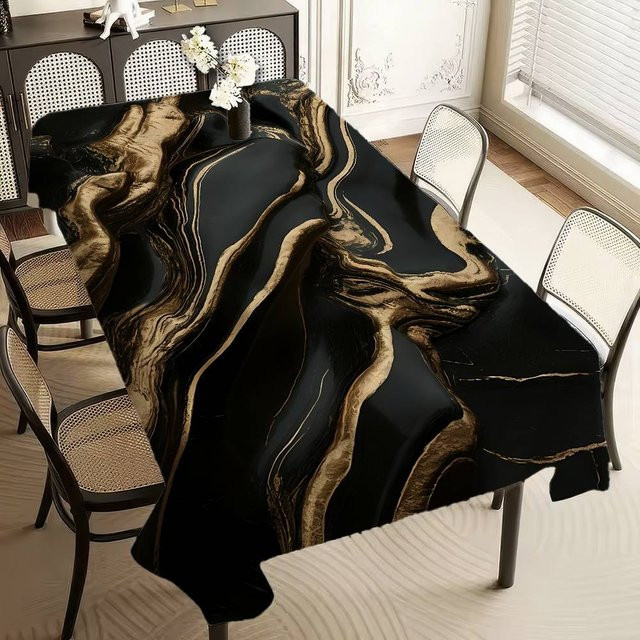 Wasserdichte Tischdecke von JMG Household Supplies in Schwarz und Gold, rechteckig, B/H: 90 x 140 cm - Bild 1