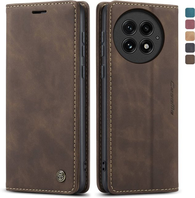 Luxuriöse Retro-Lederhülle für OnePlus 13 und OnePlus 12 mit Kartenfächern und Standfunktion in Braun - Bild 1
