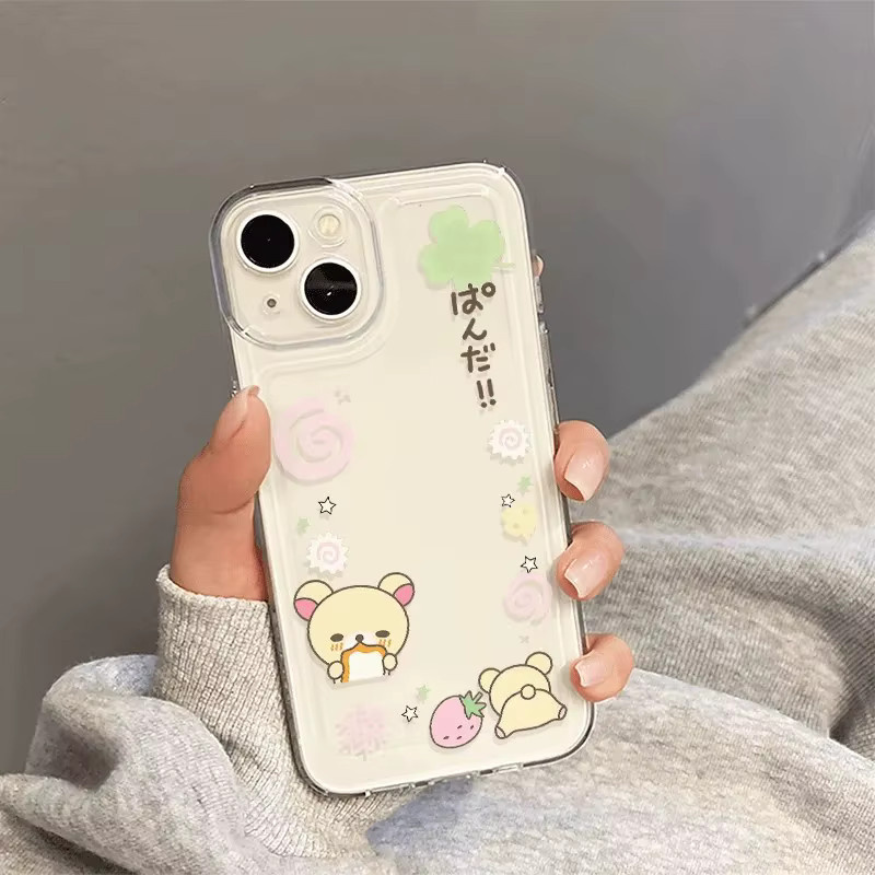 Kawaii Bär Handytasche mit Erdbeeren Design für Xiaomi Redmi Note 15C 14 13 12 12S 12C 11 10 10C 13C 10S A1 A in Transparent - Bild 3