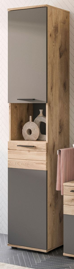 Inn.Furn Badezimmer Hochschrank Tomaso in Eiche und Grau mit Soft-Close, B/T/H: 37 x 34 x 190 cm - Bild 1