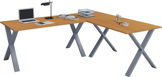 VCM Eckschreibtisch Lona X in L-Form aus Holz und Metall, Farbe Braun, B/T/H: 190 x 190 x 50 cm - Bild 1