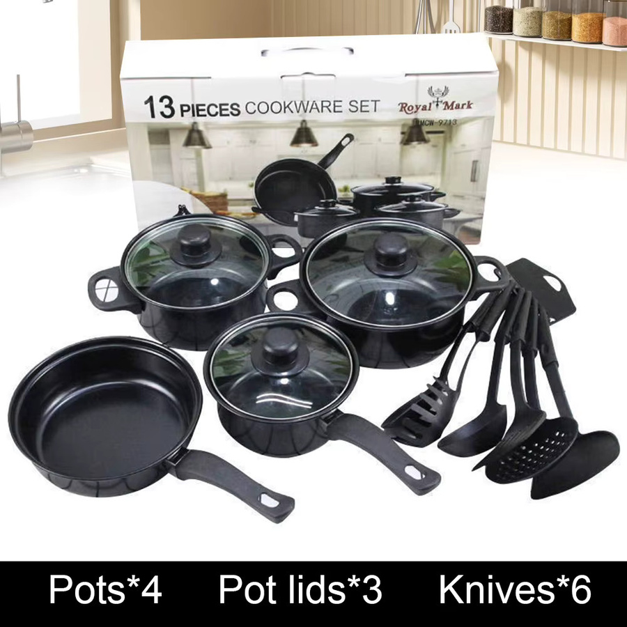 VKTECH 12-teiliges Antihaft-Kochgeschirr-Set aus Keramik in Schwarz mit Maifan-Stein-Beschichtung, bestehend aus Kochtöpfen, Pfannen und Deckeln, für alle Kochfelder - Bild 3