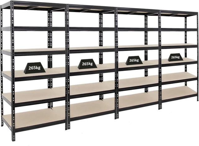 PROREGAL Schwerlastregal Giant Tiger Set aus 4 Regalen, Schwarz, H x B x T: 200 x 90 x 60 cm, 6 Ebenen mit verstellbaren HDF-Holzplatten, Fachlast 265 kg - Bild 1