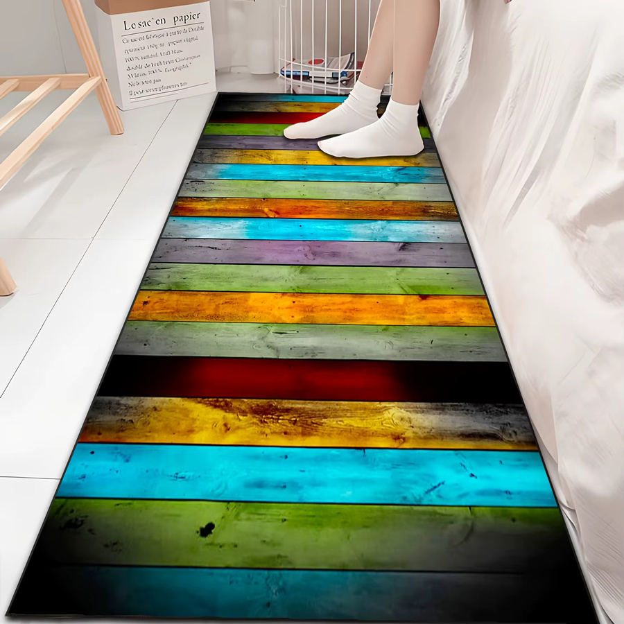 VIKAMA Flanell-Teppich modern gestreift in Multicolour, rechteckige Bodenmatte für Schlafzimmer, Küche, Badezimmer und Flur, B/T: 60 x 40 cm - Bild 2