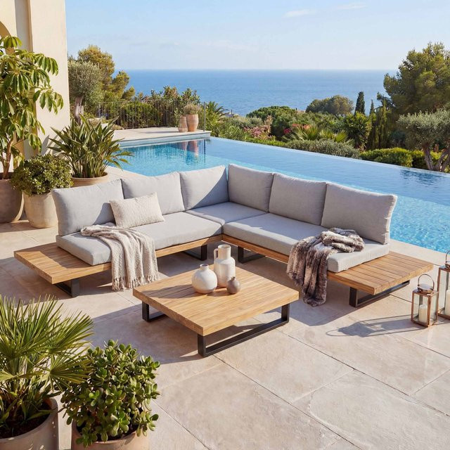 MCW Lounge-Set Garten-Garnitur H54 aus Akazienholz und Aluminium in Hellbraun mit hellgrauen Spun Poly Polstern - Bild 1