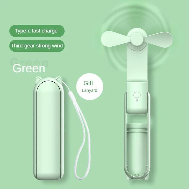 Tragbarer und faltbarer Mini-Handventilator von Yuyongzhi in Grün mit 2000 mAh Akku, wiederaufladbar per USB und mit Powerbank-Funktion - Bild 1