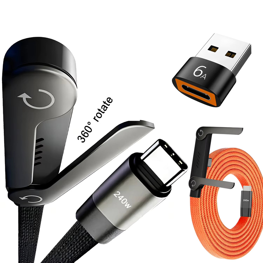BESY 2-in-1 USB-C zu USB-C Schnellladekabel mit 240W und faltbarem Telefonständer, Schwarz - Bild 3