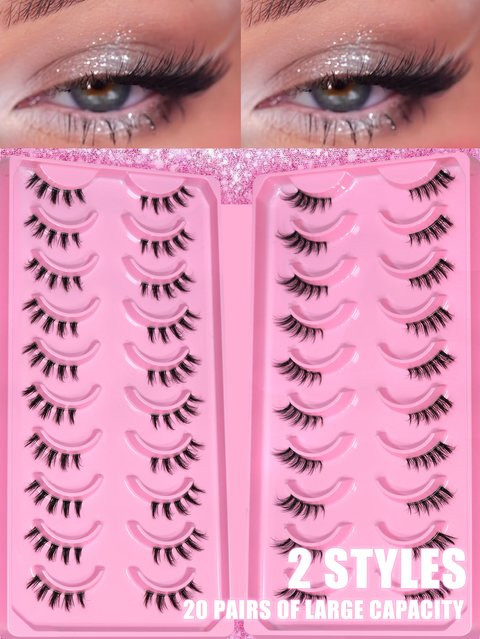 VELTRINAY Halbe Wimpern, 20/5 Paar, natürlicher Look, transparentes Band - Bild 1