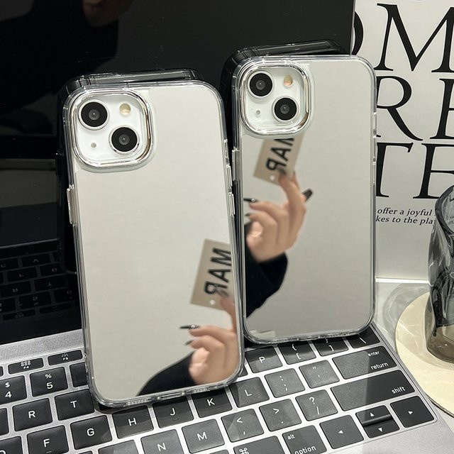 Stoßfeste Acryl-Handyhülle mit Make-up-Spiegel für Apple iPhone 11 bis iPhone 18 Pro Max, Farbe: Silber/Transparent - Bild 1