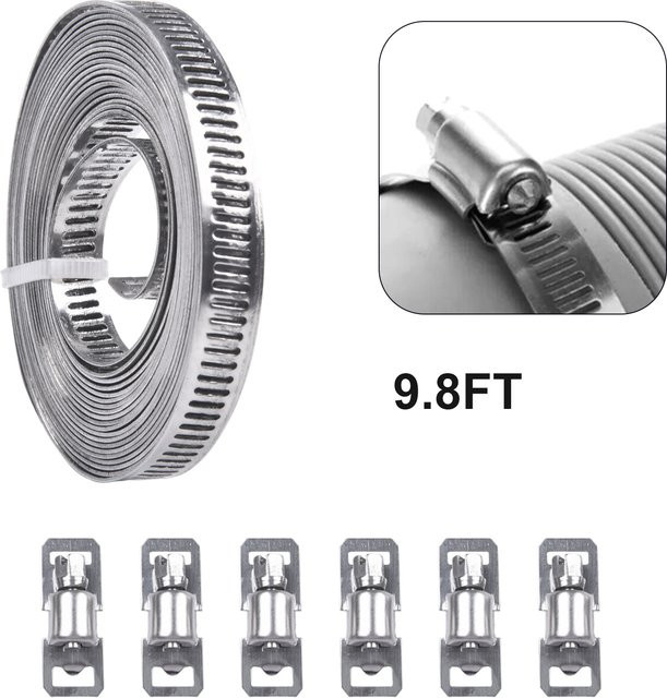 LeeandHan Schlauchklemmen-Set aus Edelstahl in Silber mit Schneckengetriebe und 6 Befestigungselementen - Bild 1