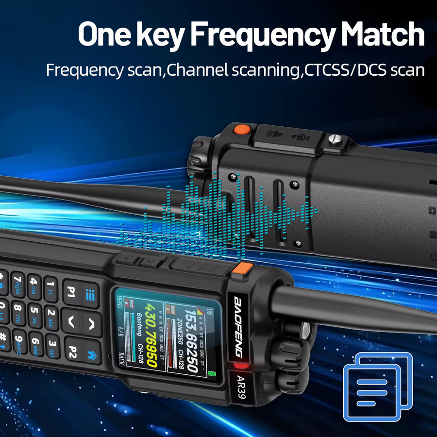BAOFENG AR-39 Walkie-Talkie in Schwarz mit Multiband-Funktion, AM-Radio und Spotlight-Taschenlampe - Bild 3