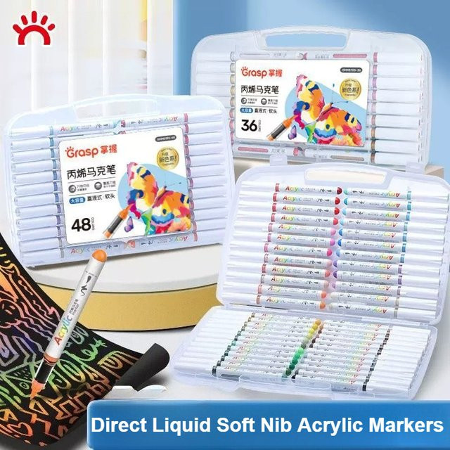 Grasp Direct Liquid Soft Tip Acrylmarker mit mischbaren Farben, wasserfeste und schnell trocknende Kunststifte für professionelle Künstlerzeichnungen, Multicolor - Bild 1