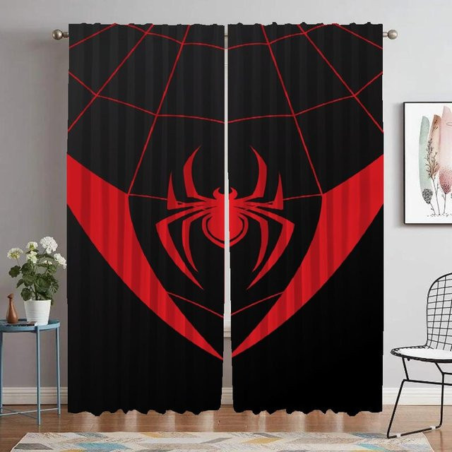 Yiran Furniture Verdunkelungsvorhänge Spiderman Motiv, 2er Set, Schwarz, Breite: 86 cm, Höhe: 137 cm - Bild 1