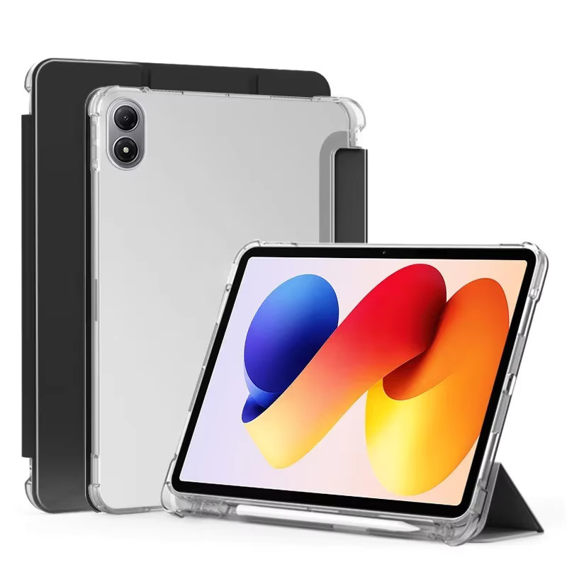 Smart Fall Schutzhülle für Xiaomi Redmi Pad 2 Pro 12,1 Zoll 2025 mit magnetischem Standfuß und Stifthalter in Pink und Transparent - Bild 1