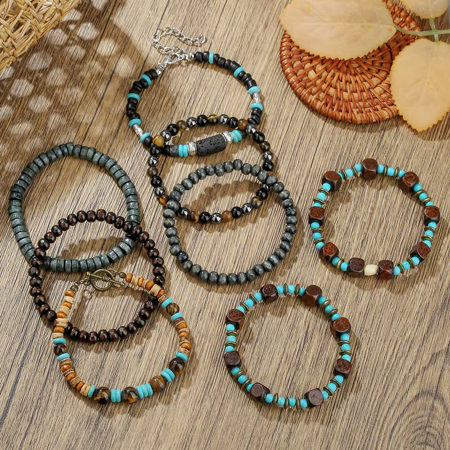 Armband Herren, Holz, mehrschichtig, 3er-Set, türkisfarben, Vintage - Bild 1
