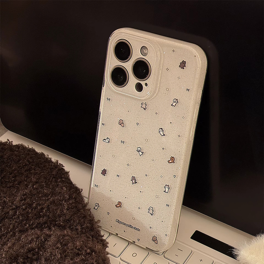 MUQGEW Koreanische Cartoon Mini-Kätzchen Handyhülle mit Glitzer für iPhone 17, 16e, 15, 14, 13, 12, Pro Max, 11 – Stoßfeste weiche Schutzhülle - Bild 3