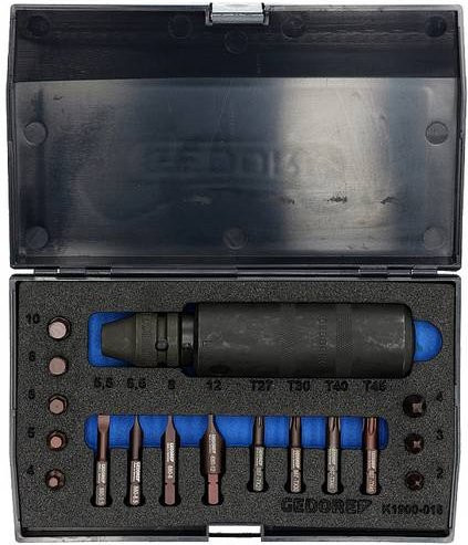Gedore Schraubenlöser-Satz K 1900-018, 18-teiliges Handschlagschrauber-Set mit Bits und Hammerbetätigung, Schwarz - Bild 1