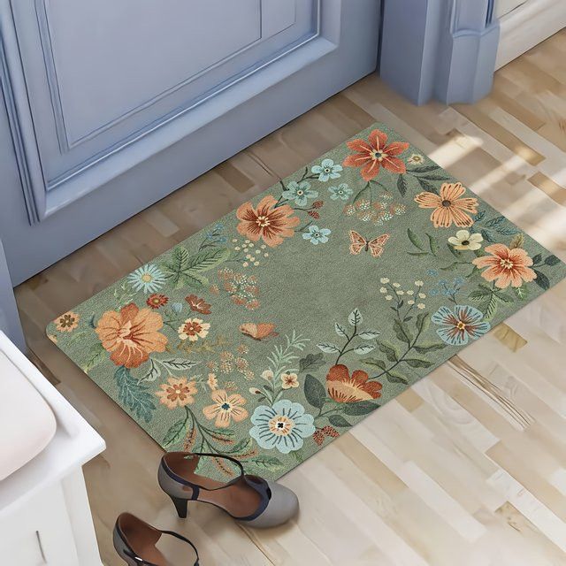 VIKAMA Grüner Teppich mit floralem Design, weiche Bodenmatte für Wohnzimmer, Schlafzimmer oder Outdoor, B/T: 60 x 40 cm - Bild 1