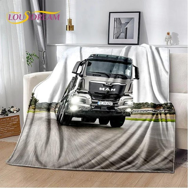 Magic Zhu Flanelldecke mit LKW-Motiv in 3D-Druck, weiche Überwurfdecke aus Polyester für Bett und Sofa, B/B: 130 x 150 cm - Bild 1