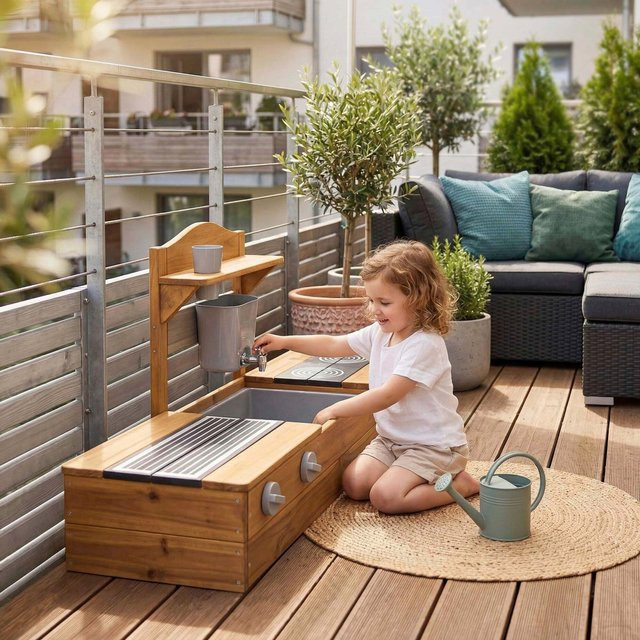roba 2in1 Balkonsandkasten und Matschküche Natur - Bild 2