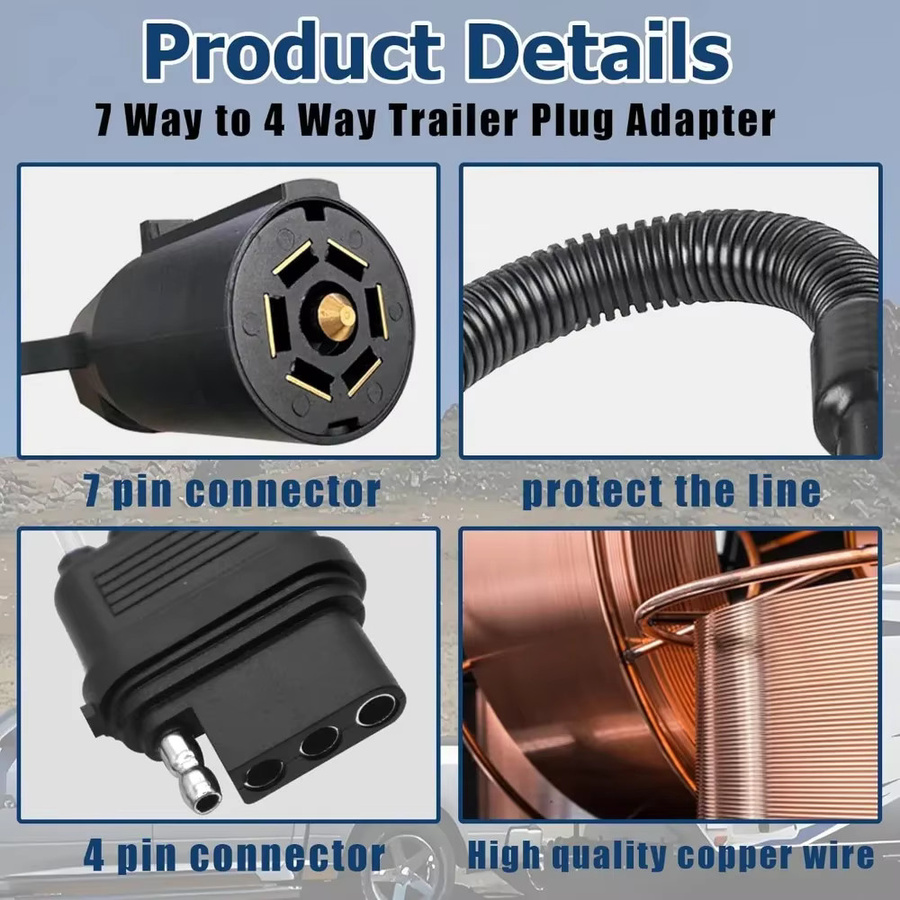 7-Wege-Rund auf 4-Wege-Flach Anhänger-Stecker-Adapter in Schwarz für Wohnmobile und Autos - Bild 4