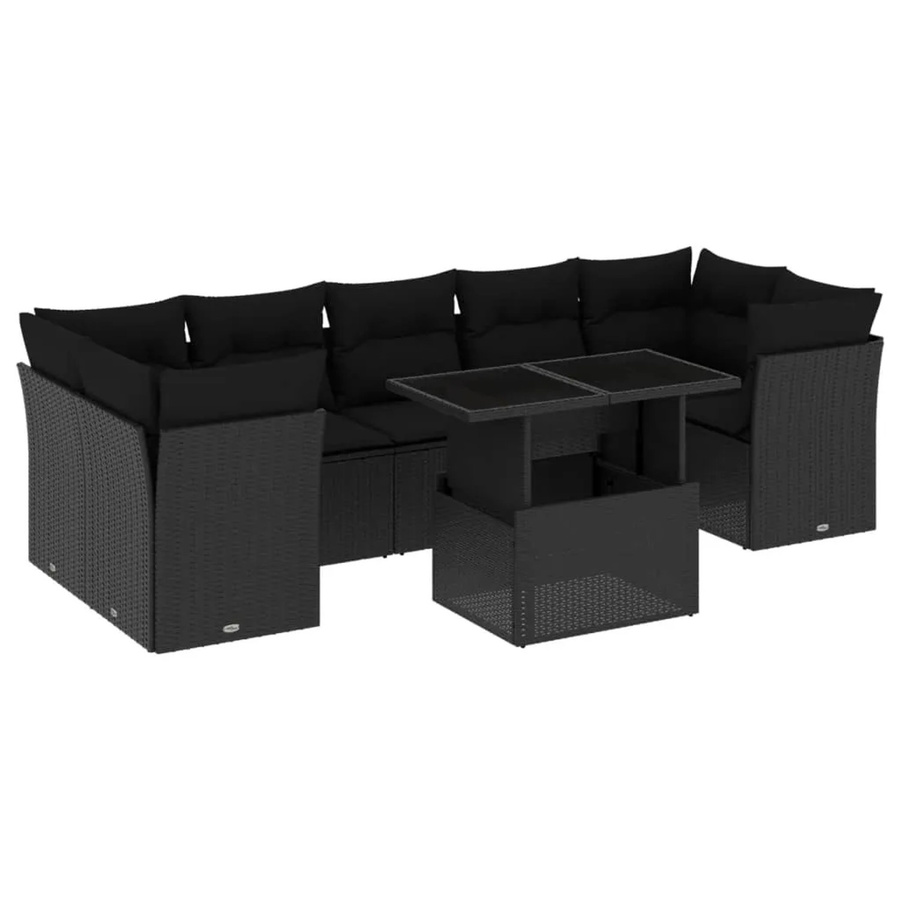 vidaXL 8-teilige Garten-Sofagarnitur aus Poly-Rattan in Schwarz mit Kissen und Gartentisch - Bild 2