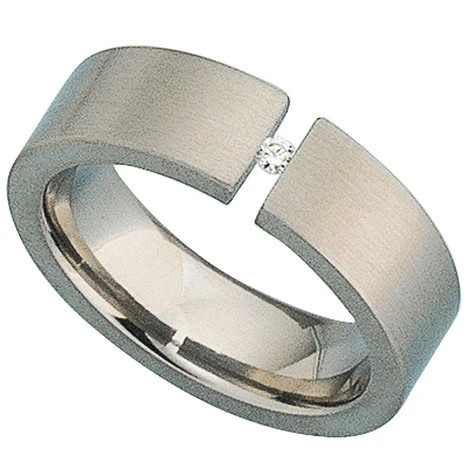 Colfem Ring Titan mattiert, Weiß, Diamant, Brillant, Damen, Ringgröße 54 - Bild 1