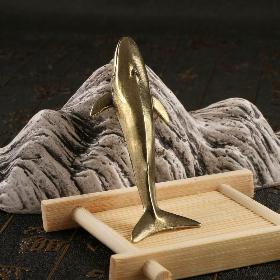 GUOFEI Retro Blauwal Statue aus massivem Messing in Gold für die Desktop-Dekoration - Bild 3