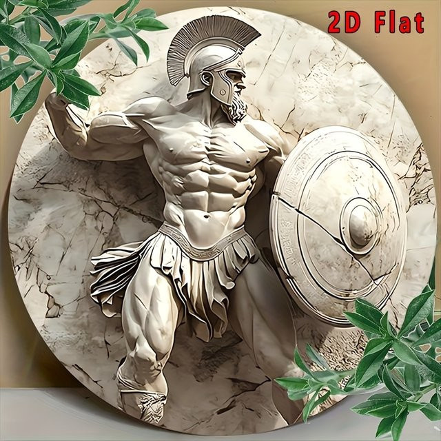 CIFBUY Vintage Spartan Warrior Metall-Wandkunst, runde 2D-Dekoration im Abstract-Stil, Durchmesser: 8 cm - Bild 1