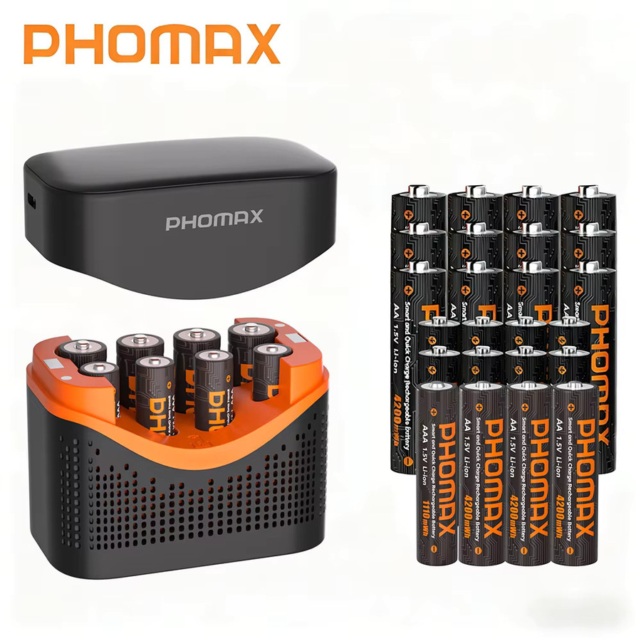 PHOMAX 8-Slot Smart Schnell-Ladegerät mit 1,5V AA und AAA Lithium-Akku Wiederaufladbare Batterien (4200mWh/1100mWh) für Fernbedienungen und Spielzeug - Bild 3