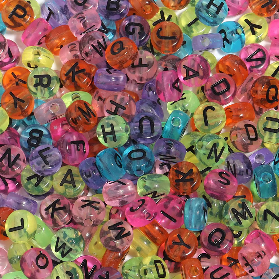 Lingsai Buchstaben Perlen Acryl, Transparent, Rund, 7 x 7 mm, Unisex - Bild 4