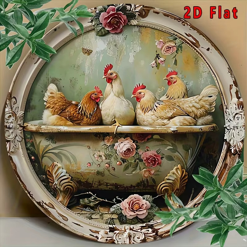 Potdemiel Metallwandkunst Huhn und Blumen im rustikalen Bauernhaus-Stil, Mehrfarbig, B/H: 20 x 20 cm - Bild 3