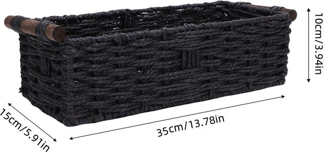Handgefertigter Dekorativer Korb von Binchi Outdoor Product aus Rattan mit Holzgriffen in Schwarz, B/T/H: 35,0 x 10,0 cm - Bild 1