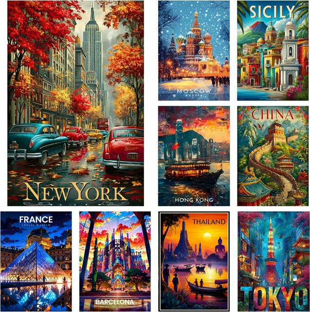 Diamond Painting Set Potdemiel New York und Tokio Stadtlandschaft Mosaik Dekoration in Multicolour - Bild 1