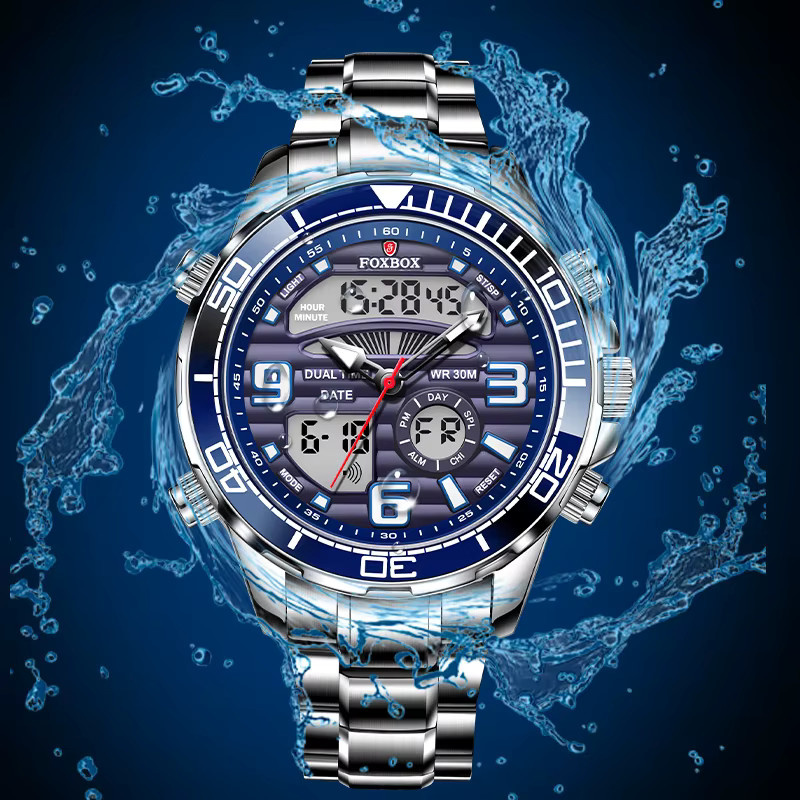 FOXBOX Digitaluhr, Chronograph, Quarz, Edelstahl, Blau, Herren - Bild 3