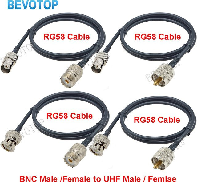 BEVOTOP BNC auf UHF Koaxial-Verlängerungskabel RG58 mit BNC-Stecker auf PL259 SO239 Buchse in Schwarz - Bild 1