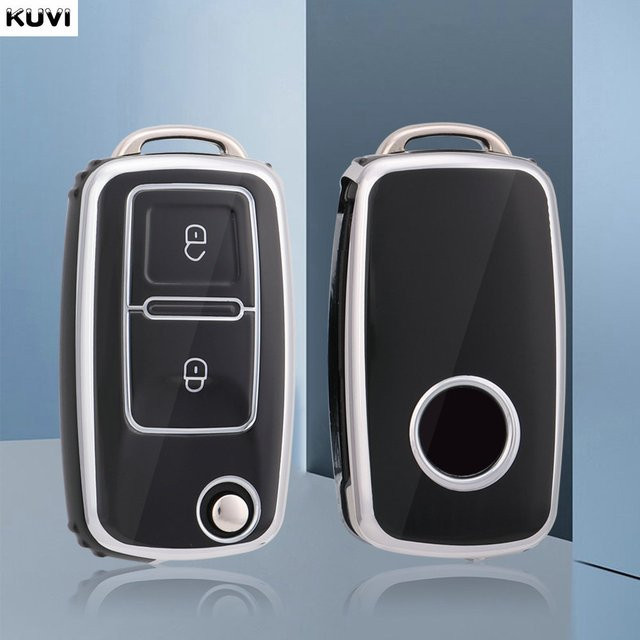 Kuvi Autoschlüsselhülle aus TPU für Volkswagen VW Polo Golf Passat Tiguan Beetle Caddy T5 Up Eos und Skoda Octavia Seat Leon Altea in Schwarz - Bild 1