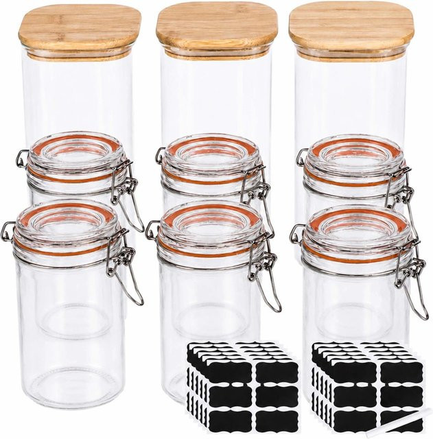 Relaxdays Vorratsgläser Set aus Glas, transparent, 9er Set mit 1500 ml und 500 ml - Bild 1