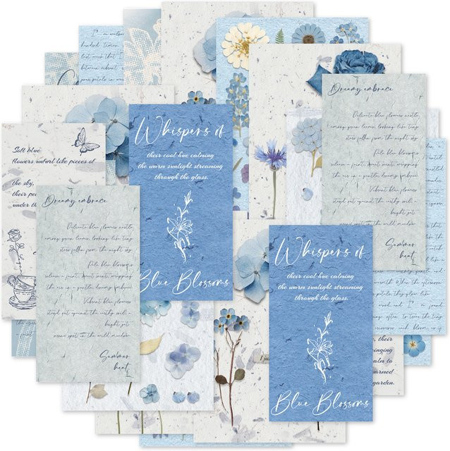 Etori Life 20 Stück blaues Trockenblumen-Journalpapier im Vintage-Stil aus handgefertigtem Papier für deine Notizbücher - Bild 1