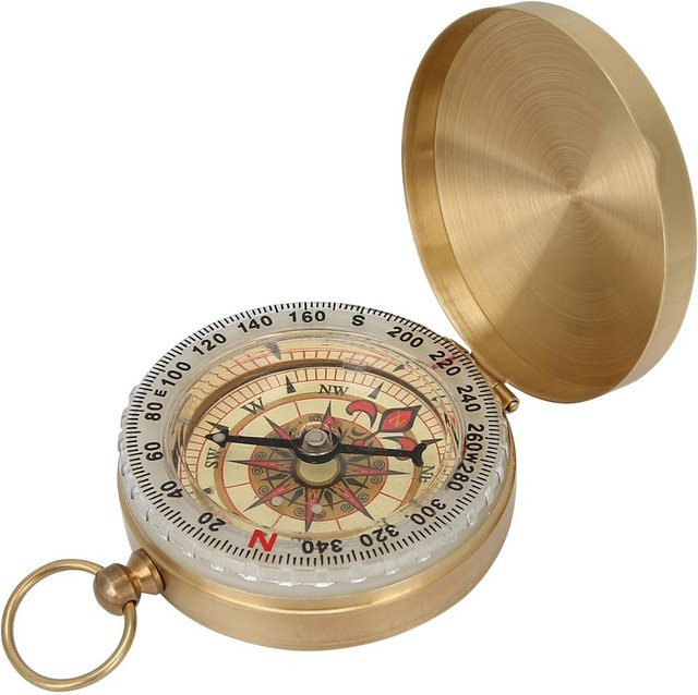 Retro Taschenuhr aus Messing in Beige und Gold mit Klappkompass und Deckel für Outdoor und Bergsteigen - Bild 1
