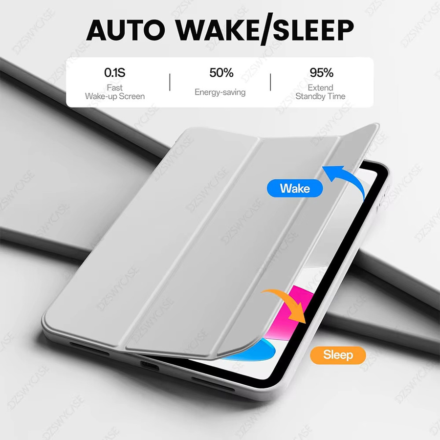 DZSWYCASE Schutzhülle für iPad 11 Zoll 2025 und 10. Generation 10,9 Zoll 2022 mit Auto Wake/Sleep Funktion und dreifach faltbarer Standabdeckung, weiche TPU-Rückseite, Grau/Weiß - Bild 3