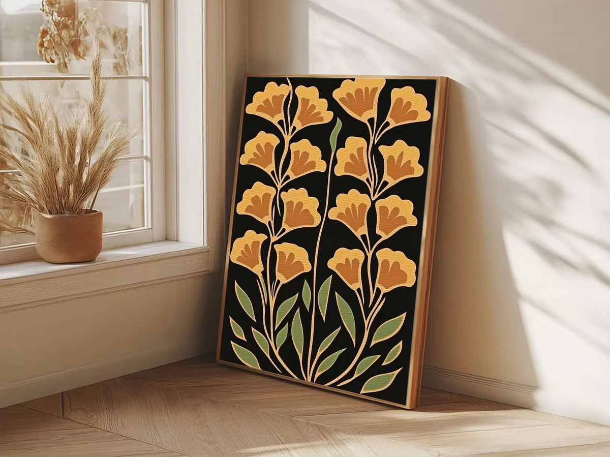 SHENCHEN Boho Wanddekoration Abstrakte Blumen Kunst Leinwanddruck in Gelb - Bild 3