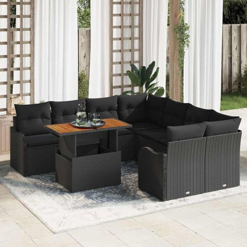 Vidaxl Garten-Sofa-Set aus Poly-Rattan mit Speicherfunktion, 9-teilig, Schwarz und Beige - Bild 1