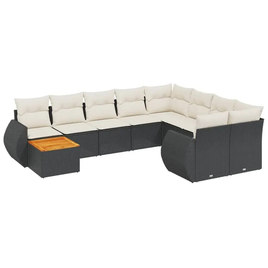 vidaXL 10-teilige Garten-Sofagarnitur in L-Form aus Poly-Rattan mit Kissen in Schwarz-Creme - Bild 2