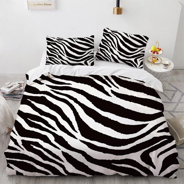 Bettwäsche Set mit Tierfell-Textur für Kinder von Your Warm Home, 3D-Druck Tiger Schlange Leopard, Polyester, Farbe Schwarz, B/H: 133 x 70 cm, inklusive 2 Kissenbezügen (50 x 70 cm) - Bild 1